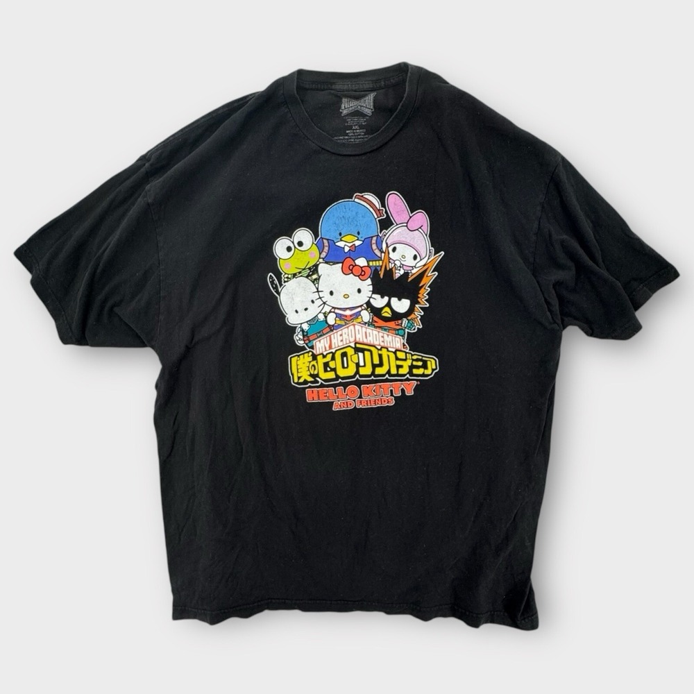 Hello Kitty My Hero‎ Academia Shirt Mens XXL Black Graphic Anime Cotton Sanrio